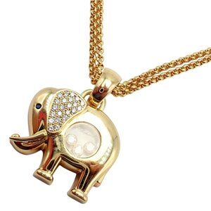 Authentic! Chopard 18k Yellow Gold Large Happy Elephant Pendant Necklace
